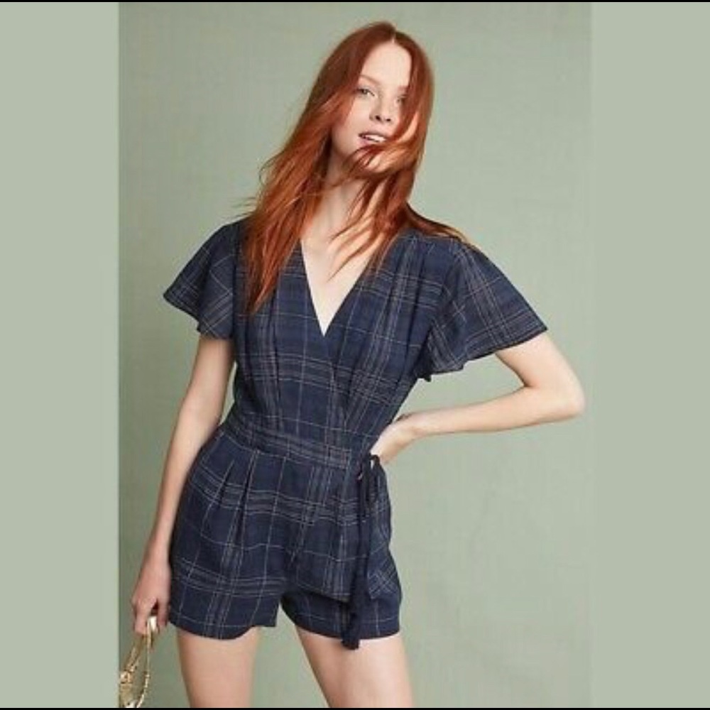 Anthropologie Greylin Navy Wrap Romper